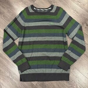 Vintage Vans Long Sleeve Crewneck, Green Blue Grey Stripes, Men’s L Unisex, Y2K